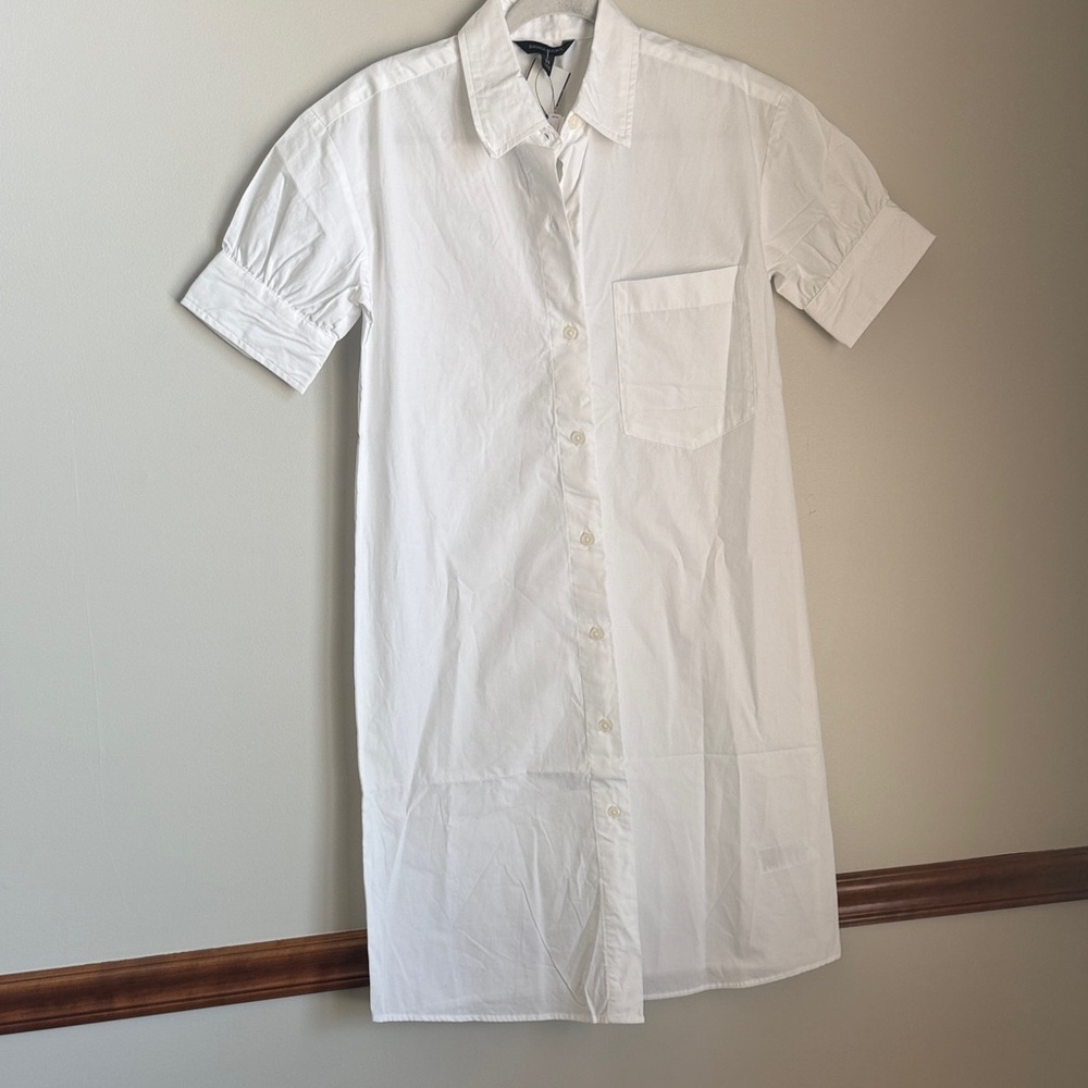 Classic White Short-Sleeve Button-Up Dress